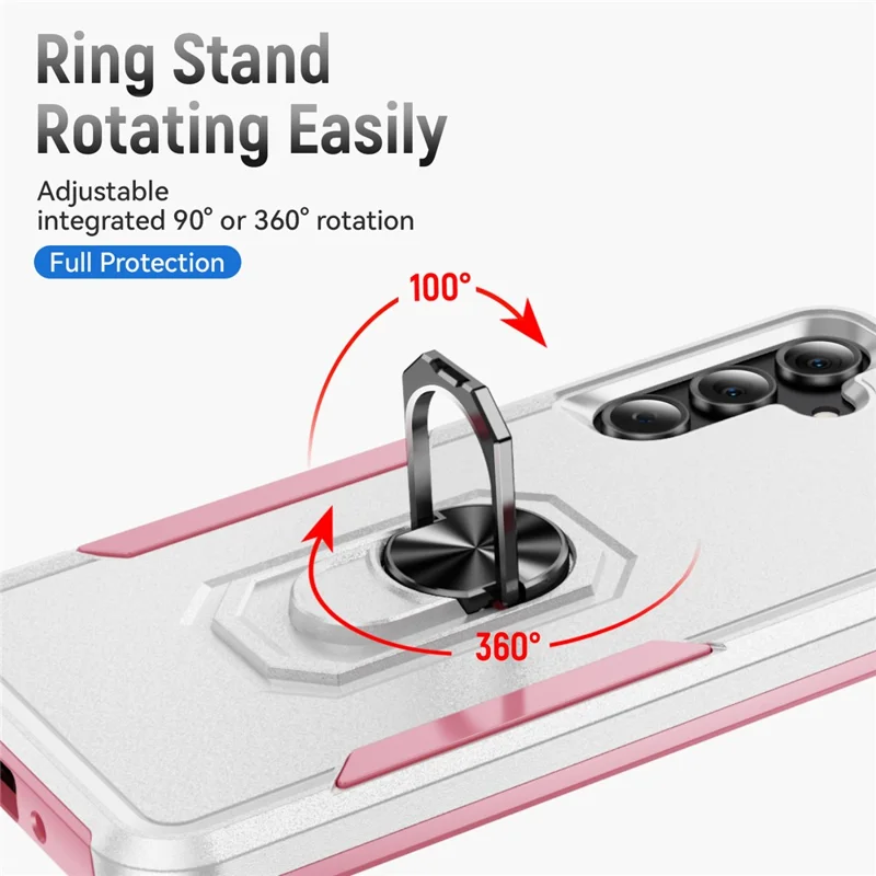 For Samsung Galaxy A16 5G  /  4G Case Military Grade Ring Kickstand PC + TPU Phone Cover - White  /  Pink