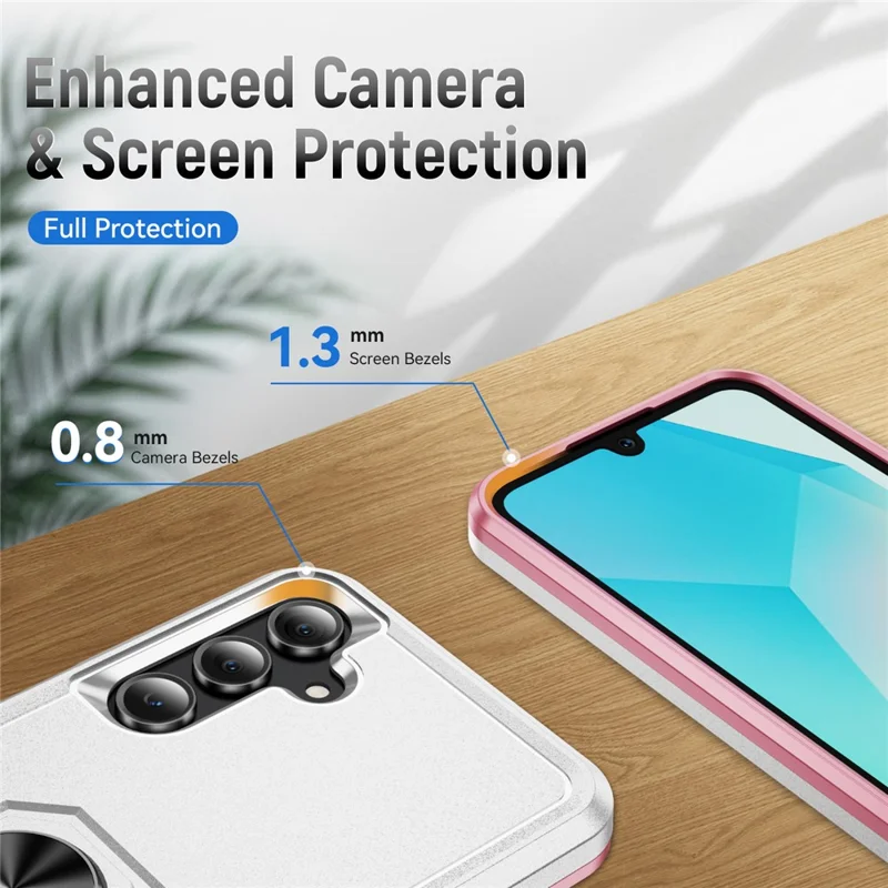For Samsung Galaxy A16 5G  /  4G Case Military Grade Ring Kickstand PC + TPU Phone Cover - White  /  Pink