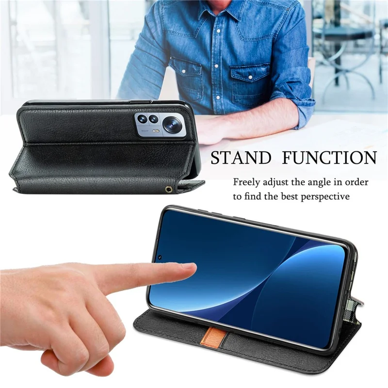 Für Xiaomi 12T 5G / Redmi K50 Ultra 5G / 12T Pro 5G Magnetisches Auto-absorbierendes Handyhülle Rautenmuster geprägt Leder Stand Geldbörse Klapphülle - Schwarz