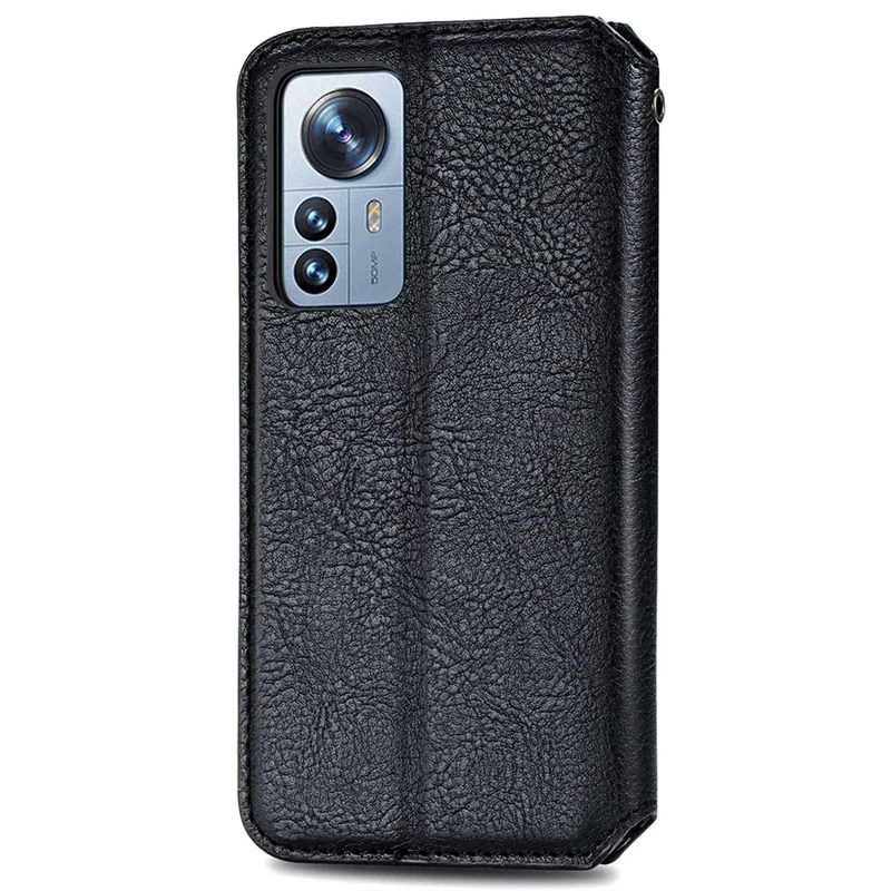 Für Xiaomi 12T 5G / Redmi K50 Ultra 5G / 12T Pro 5G Magnetisches Auto-absorbierendes Handyhülle Rautenmuster geprägt Leder Stand Geldbörse Klapphülle - Schwarz