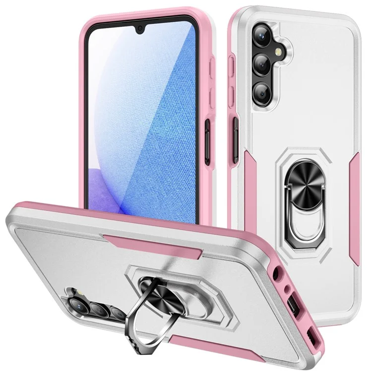 Capa para Samsung Galaxy A25 5G (Global) (161,0 x 76,5 x 8,3mm) Militar com Suporte de Anel, Capa de Celular PC+TPU - Branco+Rosa