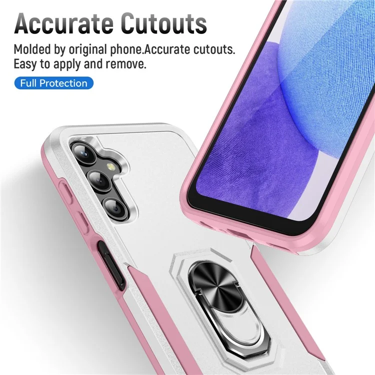 Capa para Samsung Galaxy A25 5G (Global) (161,0 x 76,5 x 8,3mm) Militar com Suporte de Anel, Capa de Celular PC+TPU - Branco+Rosa