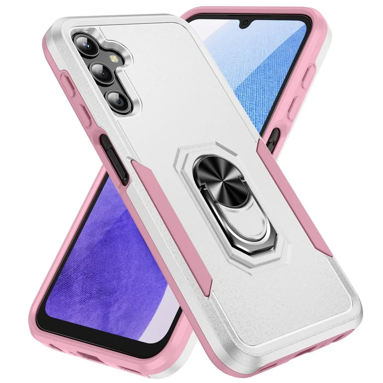 Capa para Samsung Galaxy A25 5G (Global) (161,0 x 76,5 x 8,3mm) Militar com Suporte de Anel, Capa de Celular PC+TPU - Branco+Rosa