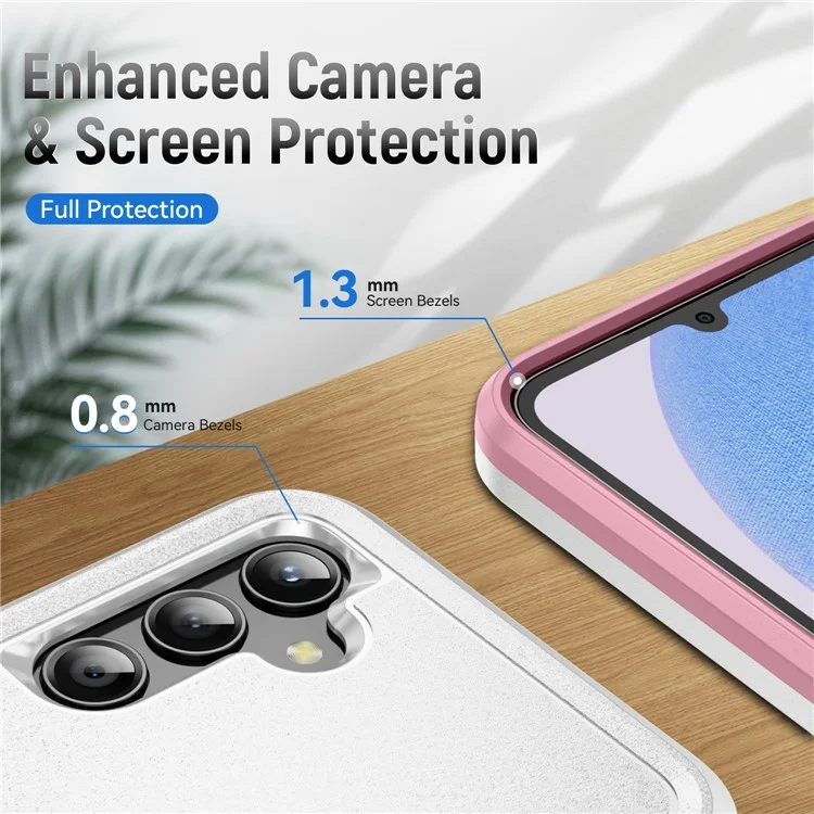 Capa para Samsung Galaxy A25 5G (Global) (161,0 x 76,5 x 8,3mm) Militar com Suporte de Anel, Capa de Celular PC+TPU - Branco+Rosa