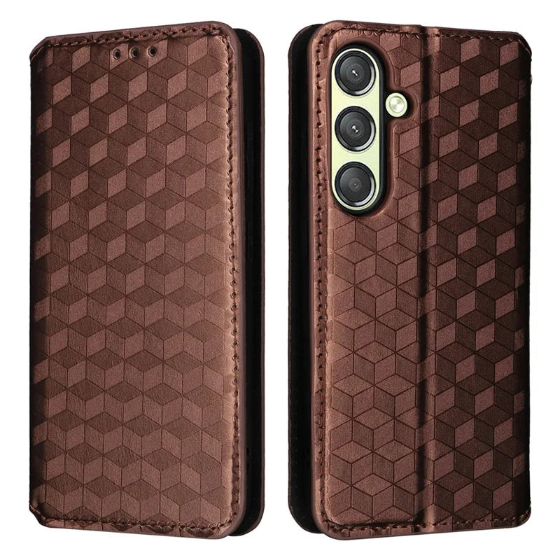 Samsung Galaxy S25+ Hoesje Portemonnee Ruitstructuur Leer Telefoonhoes - Bruin