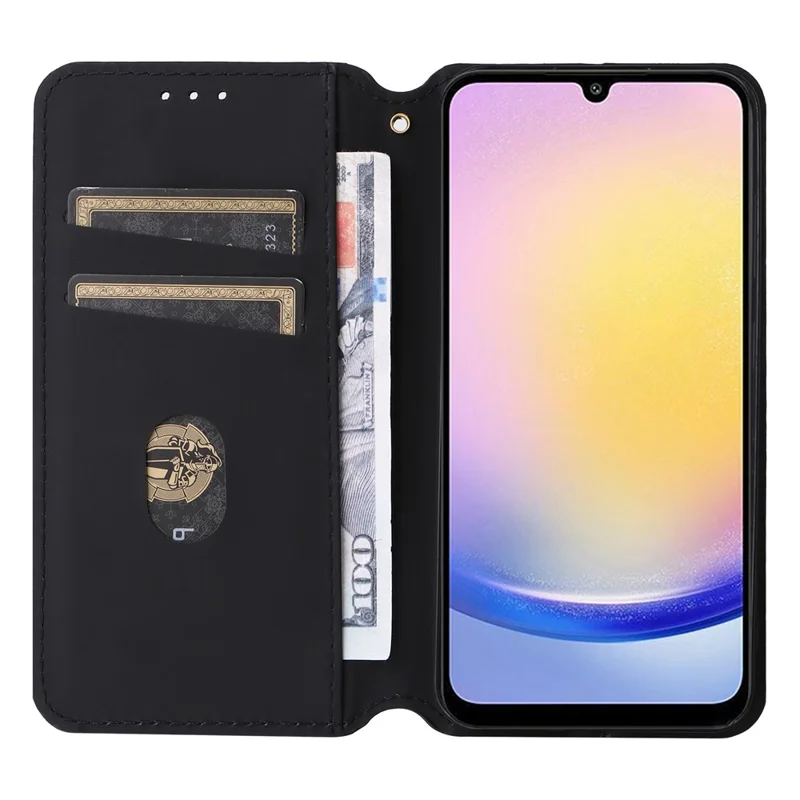 Samsung Galaxy S25+ Hoesje Portemonnee Ruitstructuur Leer Telefoonhoes - Bruin