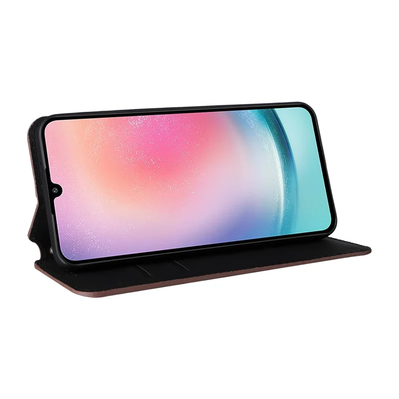 Samsung Galaxy S25+ Hoesje Portemonnee Ruitstructuur Leer Telefoonhoes - Bruin