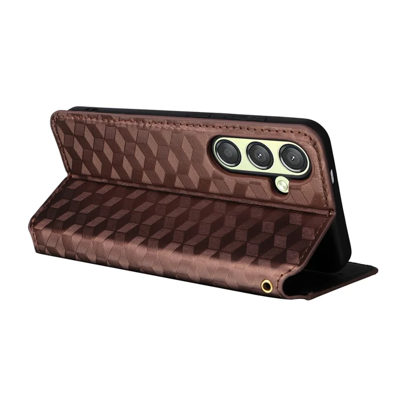 Samsung Galaxy S25+ Hoesje Portemonnee Ruitstructuur Leer Telefoonhoes - Bruin