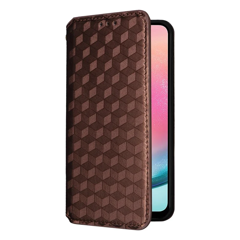 Samsung Galaxy S25+ Hoesje Portemonnee Ruitstructuur Leer Telefoonhoes - Bruin