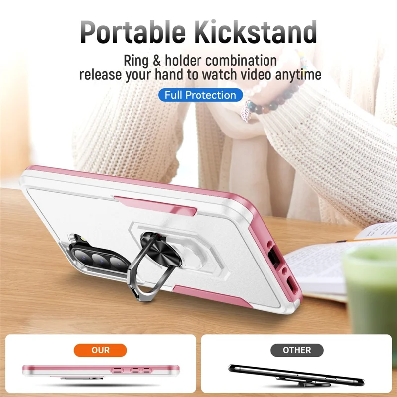 For Samsung Galaxy A36 5G Case Military Grade Ring Kickstand PC+TPU Phone Cover - White+Pink