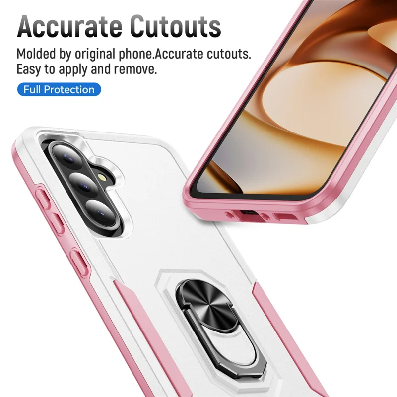 For Samsung Galaxy A56 5G Case Military Grade Ring Kickstand PC + TPU Phone Cover - White  /  Pink