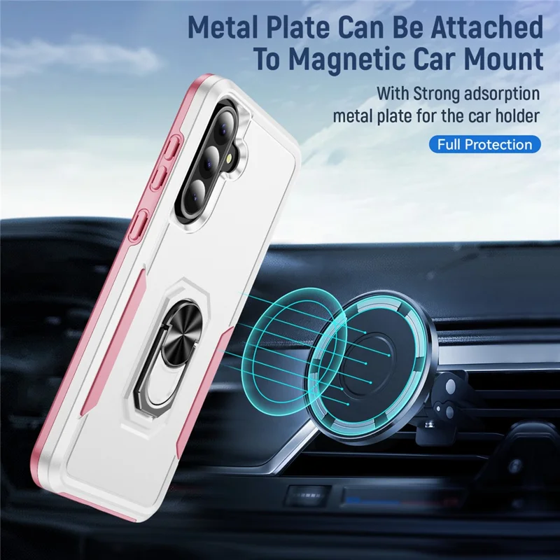 For Samsung Galaxy A56 5G Case Military Grade Ring Kickstand PC + TPU Phone Cover - White  /  Pink