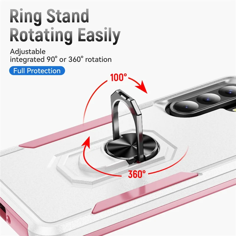 For Samsung Galaxy A56 5G Case Military Grade Ring Kickstand PC + TPU Phone Cover - White  /  Pink