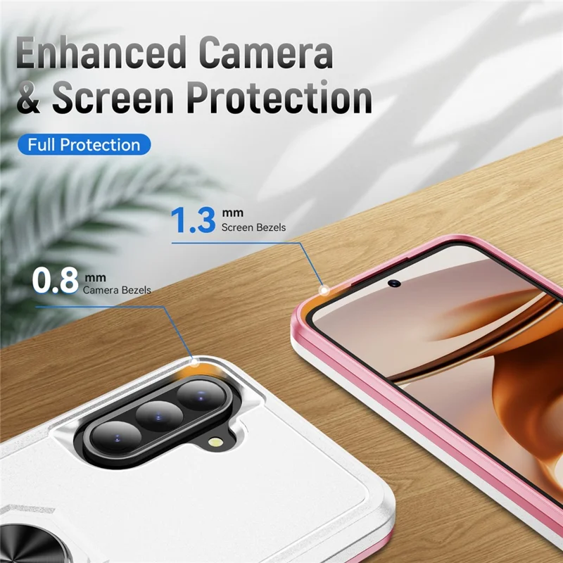 For Samsung Galaxy A56 5G Case Military Grade Ring Kickstand PC + TPU Phone Cover - White  /  Pink
