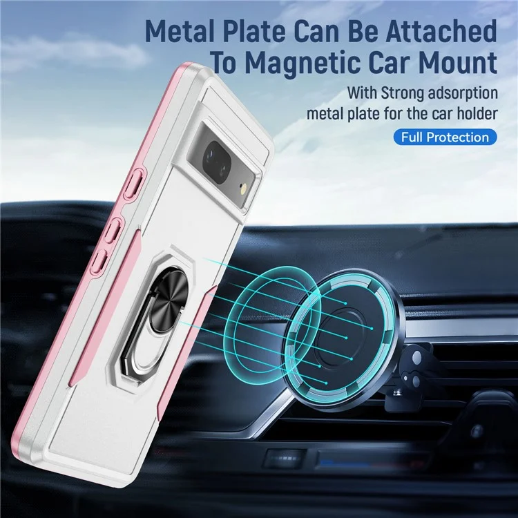 Funda para Google Pixel 7 5G con Anillo de Soporte Grado Militar de PC+TPU - Blanco+Rosa