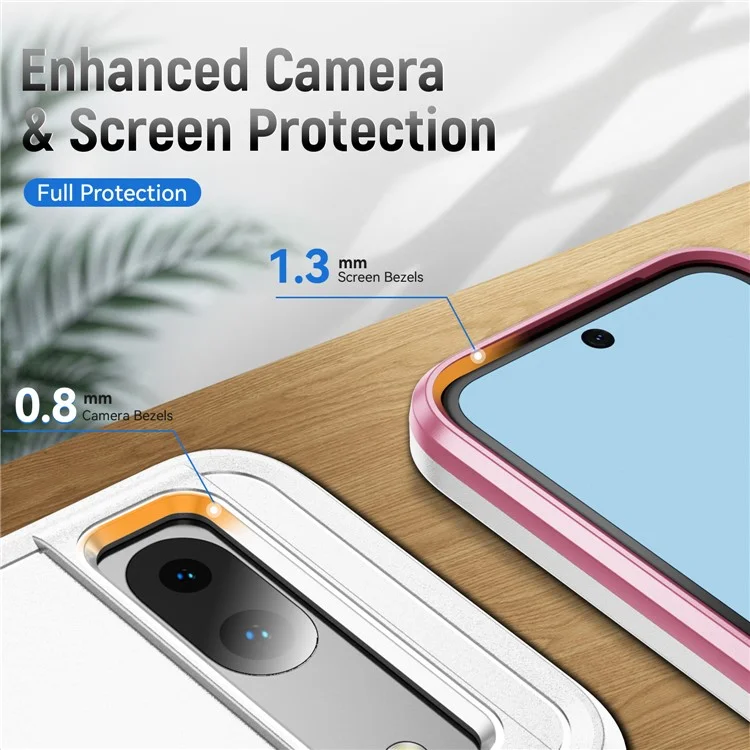 For Google Pixel 8a Case Military Grade Ring Kickstand PC + TPU Phone Cover - White+Pink