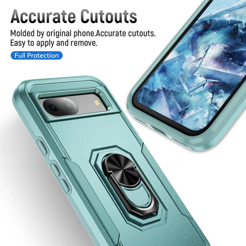 For Google Pixel 8a Case Military Grade Ring Kickstand PC + TPU Phone Cover - Green