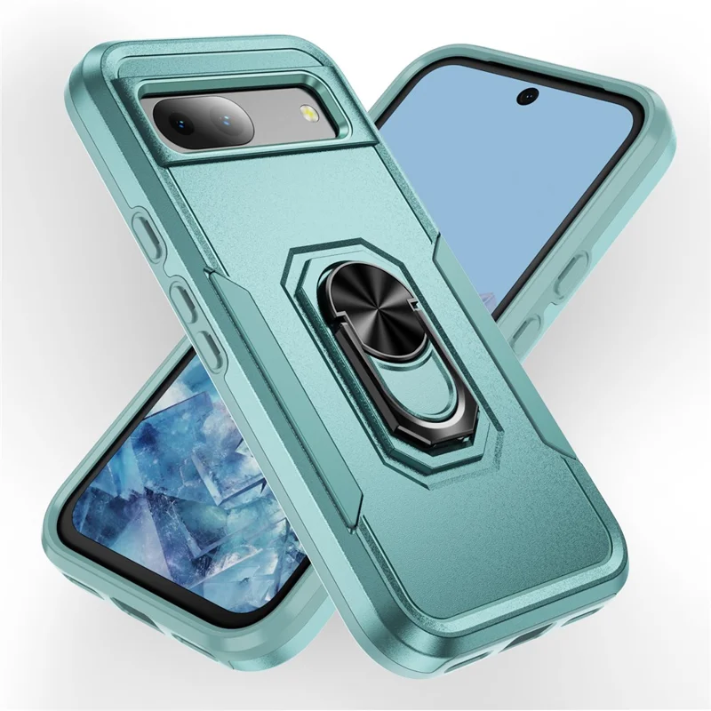 For Google Pixel 8a Case Military Grade Ring Kickstand PC + TPU Phone Cover - Green