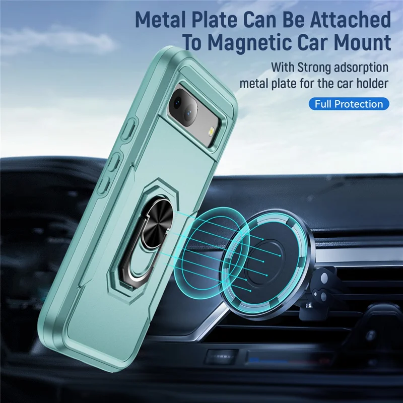 For Google Pixel 8a Case Military Grade Ring Kickstand PC + TPU Phone Cover - Green