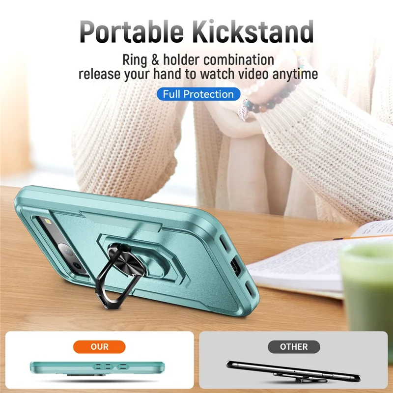 For Google Pixel 8a Case Military Grade Ring Kickstand PC + TPU Phone Cover - Green
