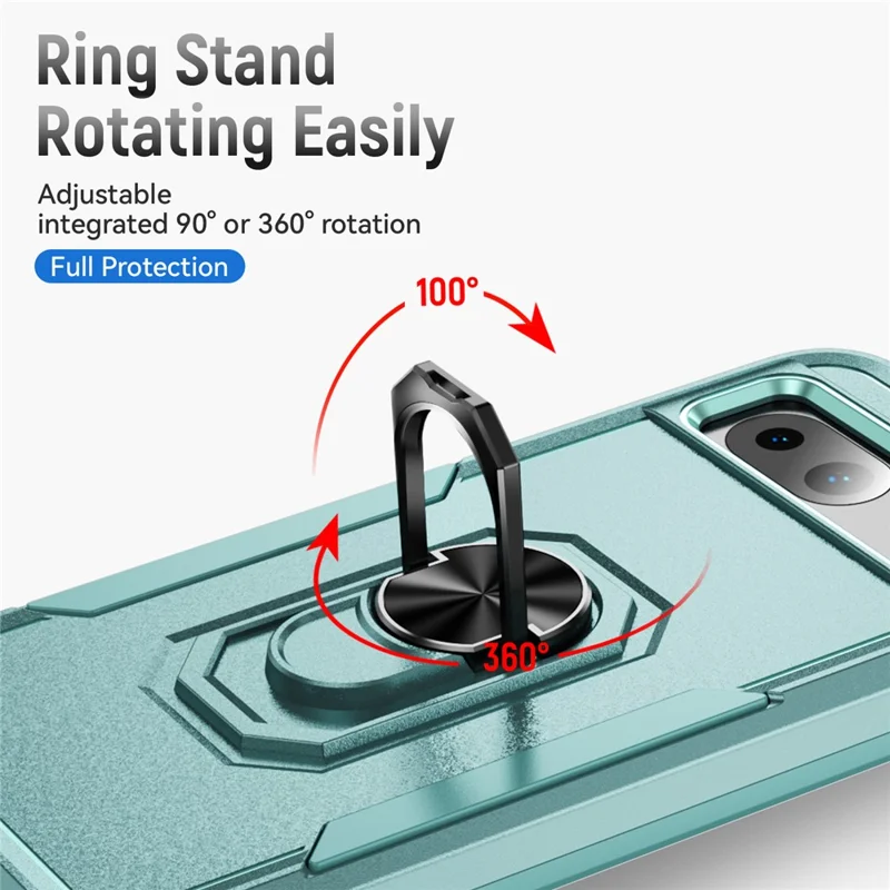 For Google Pixel 8a Case Military Grade Ring Kickstand PC + TPU Phone Cover - Green