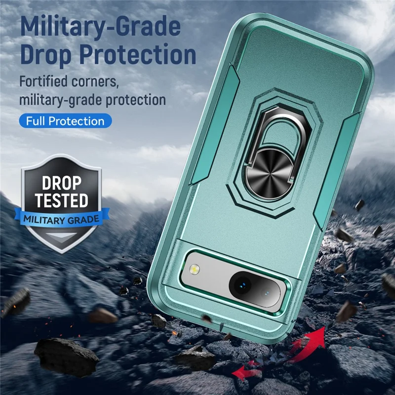 For Google Pixel 8a Case Military Grade Ring Kickstand PC + TPU Phone Cover - Green