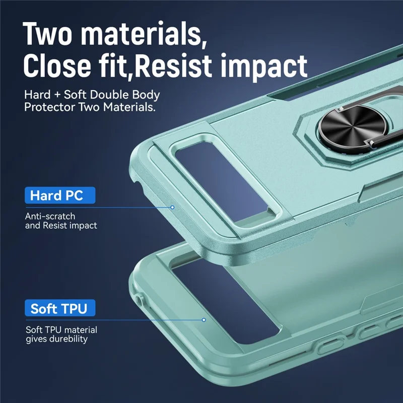 For Google Pixel 8a Case Military Grade Ring Kickstand PC + TPU Phone Cover - Green