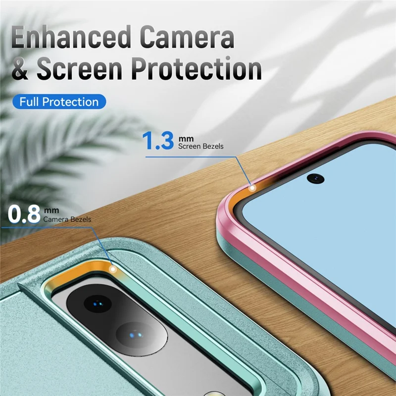 For Google Pixel 8a Case Military Grade Ring Kickstand PC + TPU Phone Cover - Green+Pink