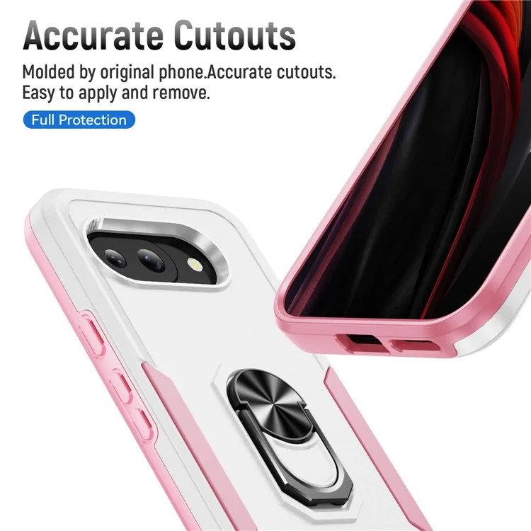 Per Google Pixel 9a Custodia Grado Militare Anello Supporto PC+TPU Custodia per Telefono - Bianco+Rosa