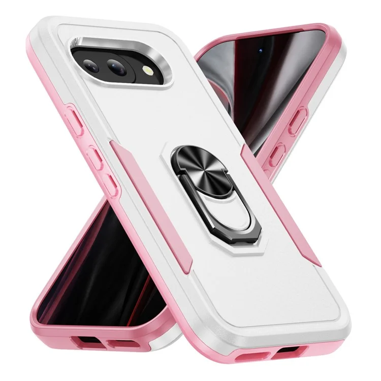 Per Google Pixel 9a Custodia Grado Militare Anello Supporto PC+TPU Custodia per Telefono - Bianco+Rosa