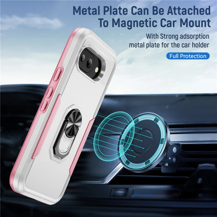 Per Google Pixel 9a Custodia Grado Militare Anello Supporto PC+TPU Custodia per Telefono - Bianco+Rosa