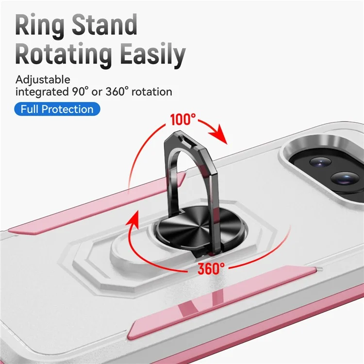 Per Google Pixel 9a Custodia Grado Militare Anello Supporto PC+TPU Custodia per Telefono - Bianco+Rosa