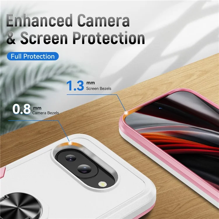Per Google Pixel 9a Custodia Grado Militare Anello Supporto PC+TPU Custodia per Telefono - Bianco+Rosa