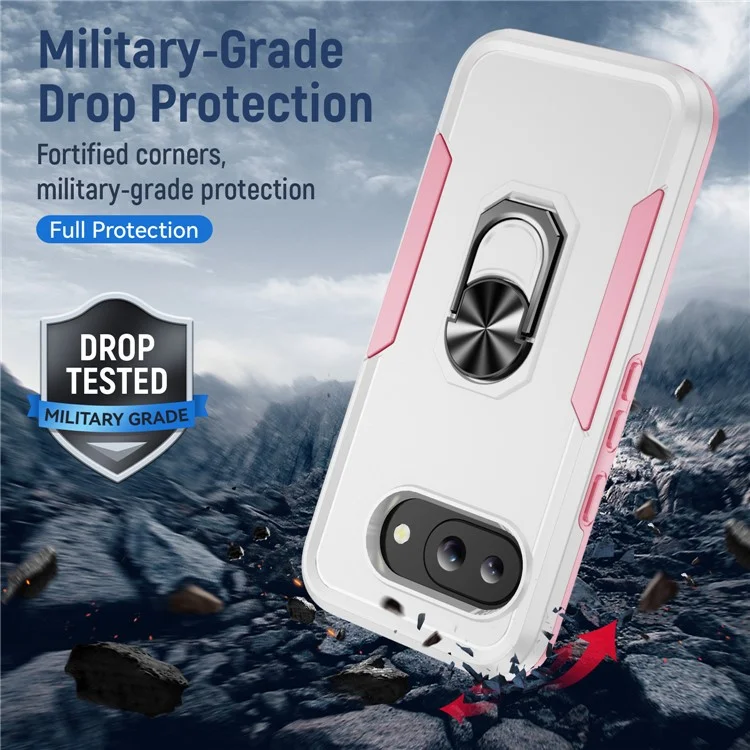 Per Google Pixel 9a Custodia Grado Militare Anello Supporto PC+TPU Custodia per Telefono - Bianco+Rosa