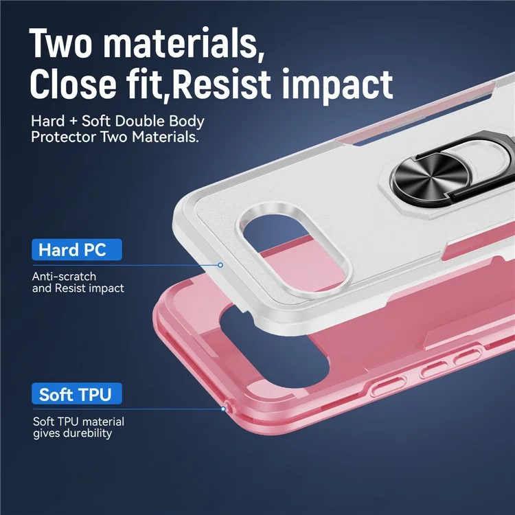 Per Google Pixel 9a Custodia Grado Militare Anello Supporto PC+TPU Custodia per Telefono - Bianco+Rosa