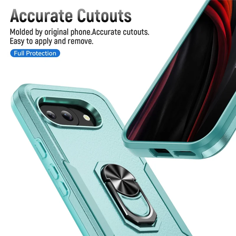 For Google Pixel 9a Case Military Grade Ring Kickstand PC+TPU Phone Cover - Green