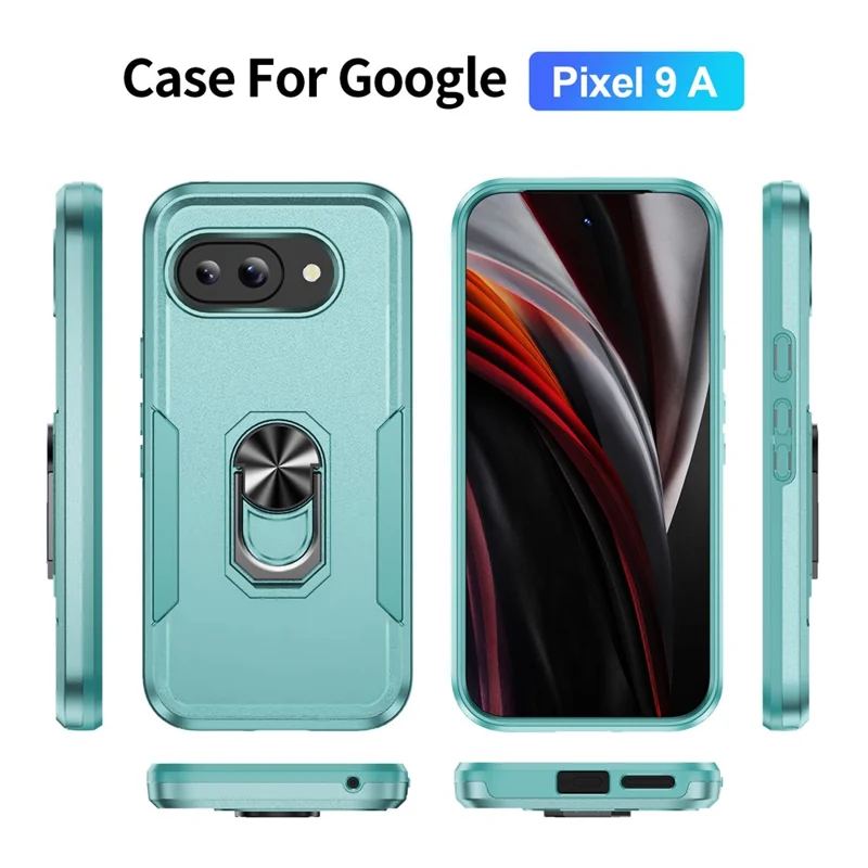 For Google Pixel 9a Case Military Grade Ring Kickstand PC+TPU Phone Cover - Green