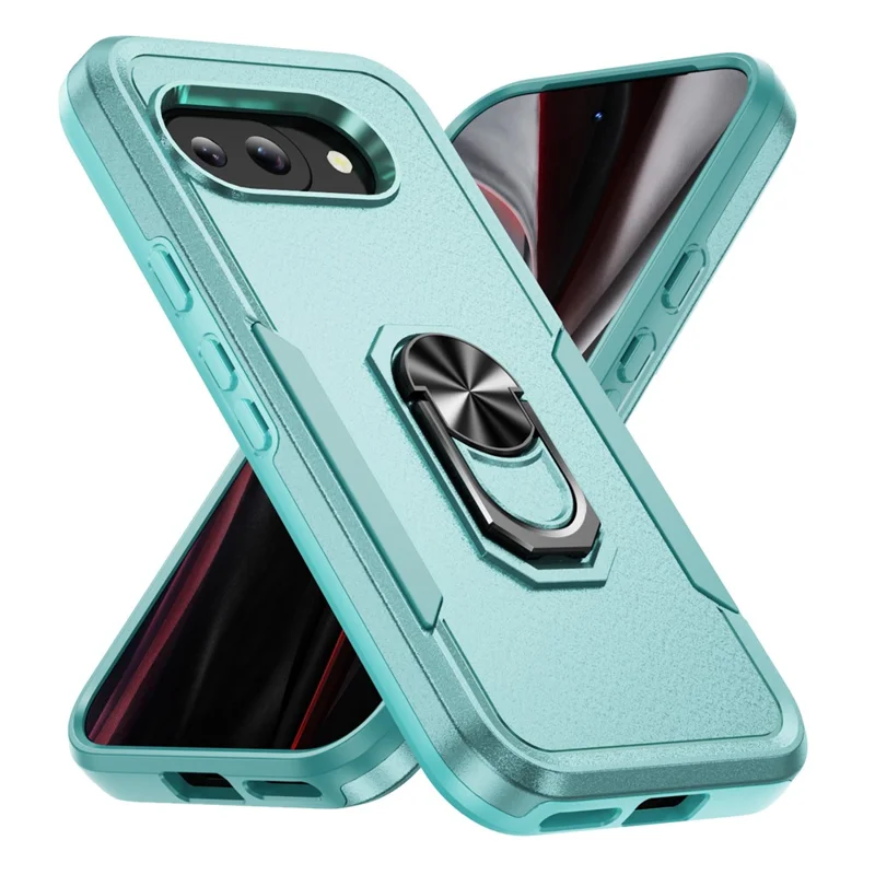 For Google Pixel 9a Case Military Grade Ring Kickstand PC+TPU Phone Cover - Green