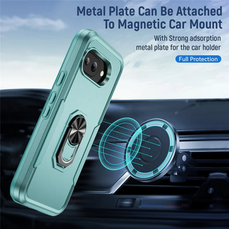 For Google Pixel 9a Case Military Grade Ring Kickstand PC+TPU Phone Cover - Green