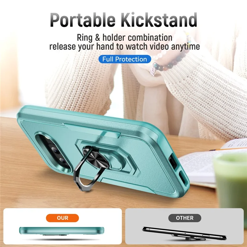 For Google Pixel 9a Case Military Grade Ring Kickstand PC+TPU Phone Cover - Green