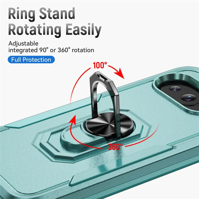 For Google Pixel 9a Case Military Grade Ring Kickstand PC+TPU Phone Cover - Green