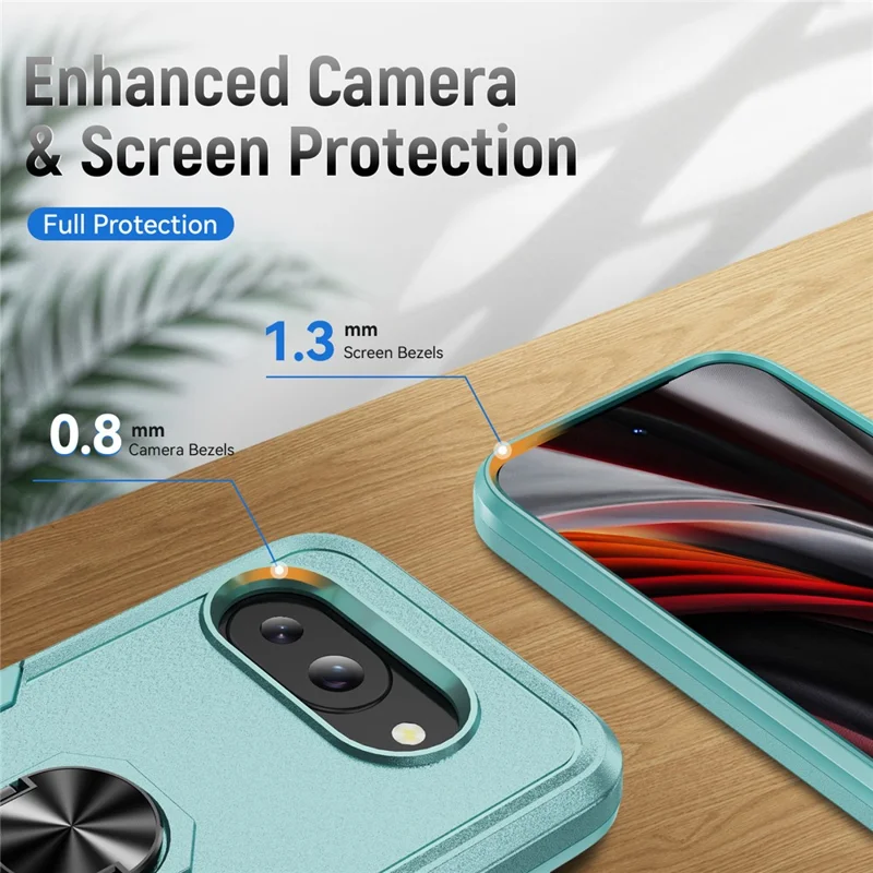 For Google Pixel 9a Case Military Grade Ring Kickstand PC+TPU Phone Cover - Green