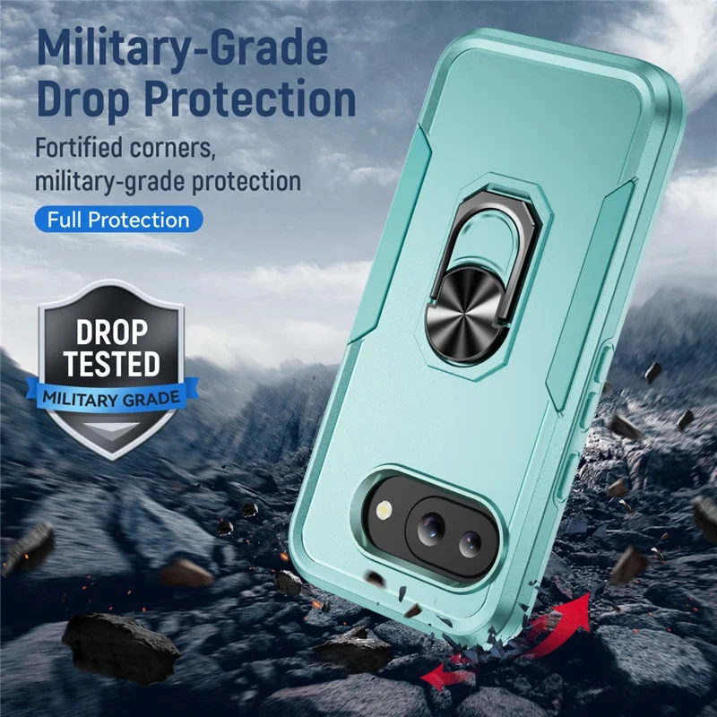 For Google Pixel 9a Case Military Grade Ring Kickstand PC+TPU Phone Cover - Green
