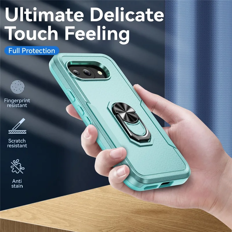 For Google Pixel 9a Case Military Grade Ring Kickstand PC+TPU Phone Cover - Green