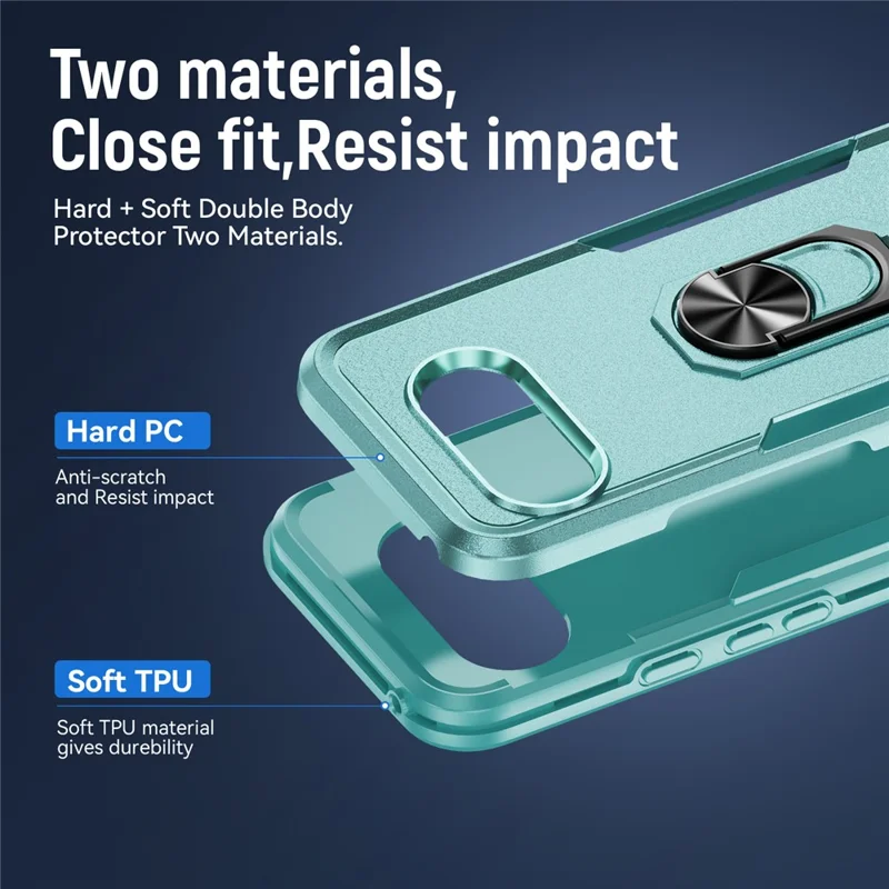 For Google Pixel 9a Case Military Grade Ring Kickstand PC+TPU Phone Cover - Green