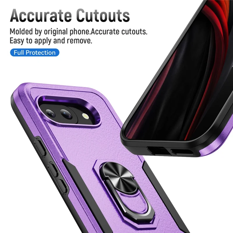 For Google Pixel 9a Case Military Grade Ring Kickstand PC+TPU Phone Cover - Purple+Black