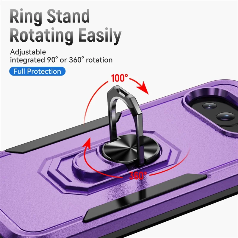 For Google Pixel 9a Case Military Grade Ring Kickstand PC+TPU Phone Cover - Purple+Black