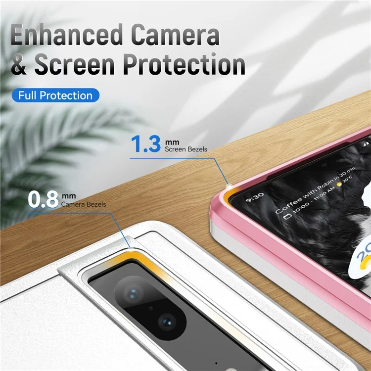 For Google Pixel 7a Case Military Grade Ring Kickstand PC + TPU Phone Cover - White  /  Pink