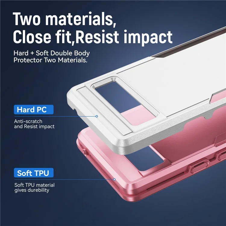 For Google Pixel 7a Case Military Grade Ring Kickstand PC + TPU Phone Cover - White  /  Pink