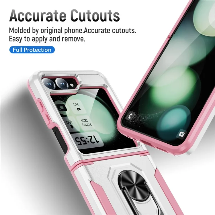 Cover per Samsung Galaxy Z Flip6 5G Custodia Militare con Anello e Supporto in PC + TPU - Bianco + Rosa